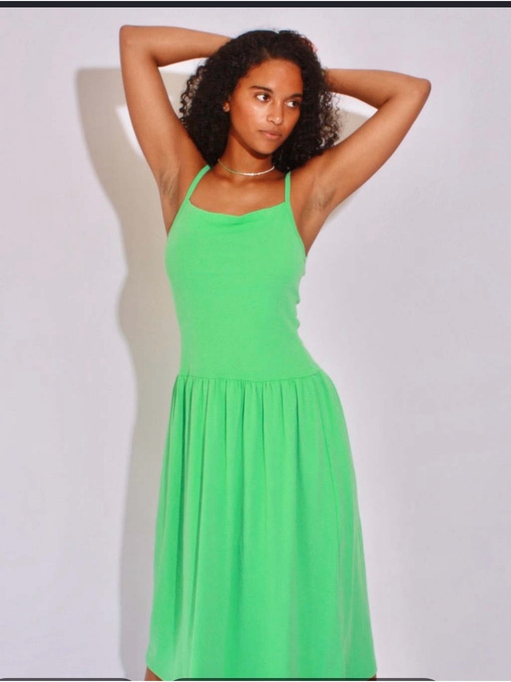 Slim-Strap Green Midi Dress